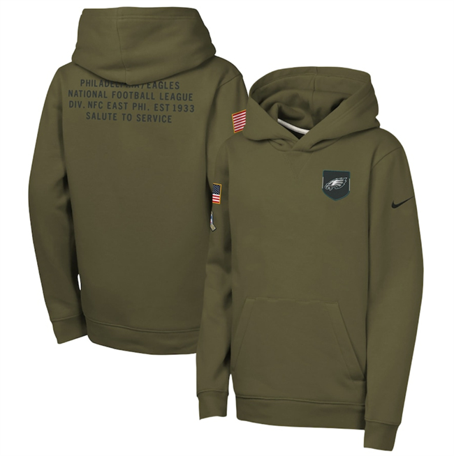Youth Olive Philadelphia Eagles 2025 Salute to Service Club Fleece Hoodie